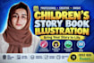 do children story book illustration watercolor