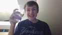 drink water and look at the camera