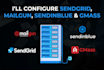 configure sendgrid, mailgun, sendinblue, smtp, with domain