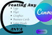 design logo, flyers, letterheads and any thing using canva