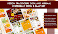 create traditional cool restaurant menu, pamphlet and minimal menu design