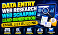 do data entry, web research, web scraping, lead generation, and email list
