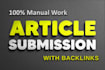 provide 30 unique article submission with high quality da pa backlinks