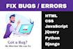 fix bugs and errors html css javascript jquery django in website