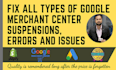 fix google merchant center suspension and misrepresentation