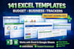 provide 141 premium excel templates for business, budget and trackers
