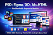 convert psd to html, figma to html, ai to html, xd to html with responsive
