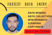 do fastest data entry, data collection, internet research