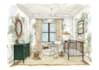 hand draw interior sketch, hand drawn marker render