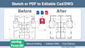 convert your sketch,PDF, blueprint to autocad dwg floor plan