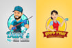 create hand drawn digital mascot, vintage character design, human cartoon logo