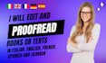 proofread in italian, spanish, french, english your ebook