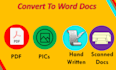 transcribe pdf, handwritten, scanned doc to word doc