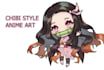 draw a chibi illustration with detailed colour