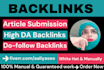 manually create articles submission backlinks from high da pa website