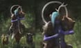 create a cinematic fantasy illustration with storytelling and original character