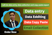 do data entry data collection web research and copy paste