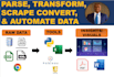 python script to parse, extract, convert data csv, json, html, xml
