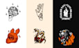 draw vintage t shirt design with a bold line