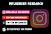 research instagram, tik tok, and youtube influencer
