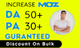 increase moz da  domain authority da 50 plus granted ranking