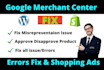 fix google merchant suspension and misrepresentation issue