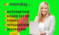 do monday setup, monday automations, integrations crm
