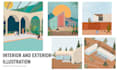 do digital architectural illustration using collage style