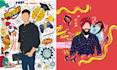 custom cartoon illustrations with doodle backgrounds