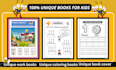 unique kids activity book, worksheets, coloring pages and cover design for KDP