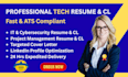 write IT, cybersecurity, engineering, and project management resume and cl