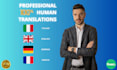 provide professional translations into italian, german, english and french