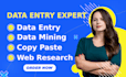do accurate data entry, online research, typing and copy paste job