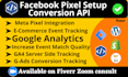 setup meta facebook pixel conversion API ecommerce tracking, google analytics 4