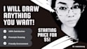 draw black and white cartoon line art