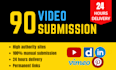 do manual video submission on 90 high da quality sites