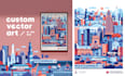 unique draw city, buildings, landmarks, country, map, travel illustrations