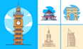 create a building icon illustration with outline style