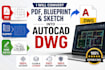 convert PDF, blueprint, sketch or scan into autocad dwg