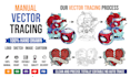 do manual vector tracing, logo, sketch and cartoon character