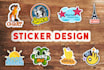 do label patch badge pins drawing  die cut or sticker design