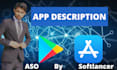do aso and write high ranking app description for ios, and android