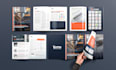 design company brochure, annual report,  product catalog and marketing materials