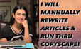 manually rewrite articles and run through copyscape