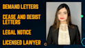 draft legal letters, cease and desist, demand letters as your lawyer