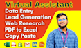 be your data entry, virtual assistant, copy paste and lead generation expert