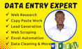 do data entry, web research, copy paste, excel data entry, and web scraping