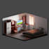 create a 3d isometric room and booth display in blender