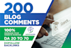 make 200 blog comments dofollow backlinks with good da sites