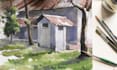 paint landscape and architechtural structure with watercolor